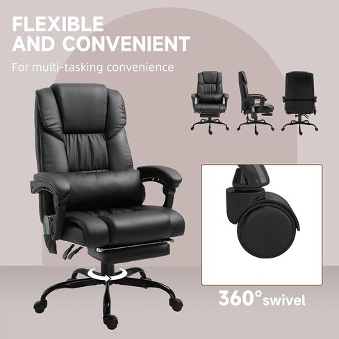 Vinsetto High Back Massage Office Chair with 6 Vibration Points, PU Leather Reclining Computer Chair, Ergonomic Desk Chair with Footrest Adjustable Height and Remote, Blue in Kuwait