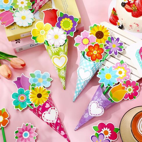 Kosiz 24 Sets Mother's Day Crafts for Kids Flower Bouquet Crafts Kit DIY Flower Bouquet Kit Make Your Own Mother's Day Floral Gifts for School Classroom DIY Gifts Activities Party Supplies(Retro) in Saudi Arabia