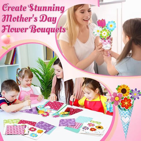 Kosiz 24 Sets Mother's Day Crafts for Kids Flower Bouquet Crafts Kit DIY Flower Bouquet Kit Make Your Own Mother's Day Floral Gifts for School Classroom DIY Gifts Activities Party Supplies(Retro) in Saudi Arabia