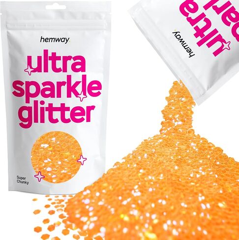Hemway Premium Ultra Sparkle Glitter Multi Purpose Metallic Flake for Arts Crafts Nails Cosmetics Resin Festival Face Hair - Fluorescent Orange - Super Chunky (1/8" 0.125" 3mm) 100g / 3.5oz in Saudi Arabia