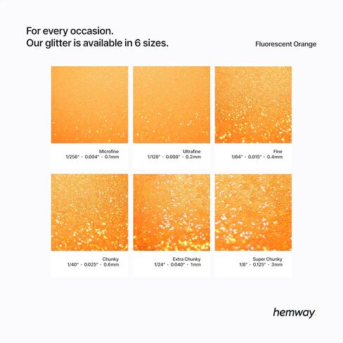 Hemway Premium Ultra Sparkle Glitter Multi Purpose Metallic Flake for Arts Crafts Nails Cosmetics Resin Festival Face Hair - Fluorescent Orange - Super Chunky (1/8" 0.125" 3mm) 100g / 3.5oz in Saudi Arabia