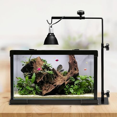 HealSmart Reptile Lamp Stand, Adjustable 16-32" with Metal Floor Light Holder and Support Bracket for Basking Lamps, Reptile Terrarium Heating Lights& Dome Lampshade in Kuwait