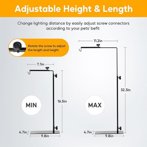 HealSmart Reptile Lamp Stand, Adjustable 16-32" with Metal Floor Light Holder and Support Bracket for Basking Lamps, Reptile Terrarium Heating Lights& Dome Lampshade in Kuwait