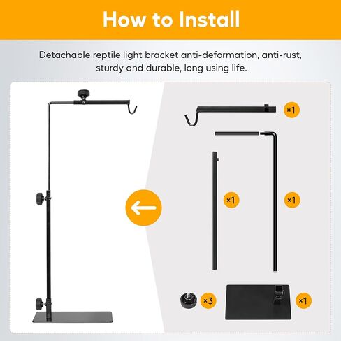 HealSmart Reptile Lamp Stand, Adjustable 16-32" with Metal Floor Light Holder and Support Bracket for Basking Lamps, Reptile Terrarium Heating Lights& Dome Lampshade in Kuwait