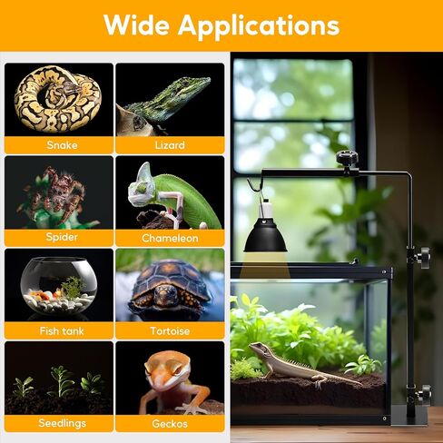 HealSmart Reptile Lamp Stand, Adjustable 16-32" with Metal Floor Light Holder and Support Bracket for Basking Lamps, Reptile Terrarium Heating Lights& Dome Lampshade in Kuwait