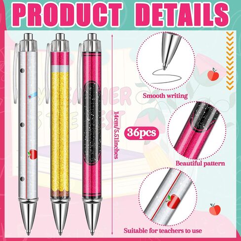 Kosiz 36 PCS هدايا تقدير المعلم اللطيف معلم PROIND PEN BELK ، شكرًا لك هدايا للعودة إلى المدرسة في اليوم الأول من لوازم المكاتب المدرسية للرجال والنساء in Kuwait