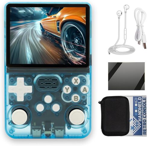 R36S Handheld Game Console 3.5-in 640*480 IPS OCA Screen 3200mAh ArkOS RK3326 Cyan Transparent-64GBVer. in Saudi Arabia