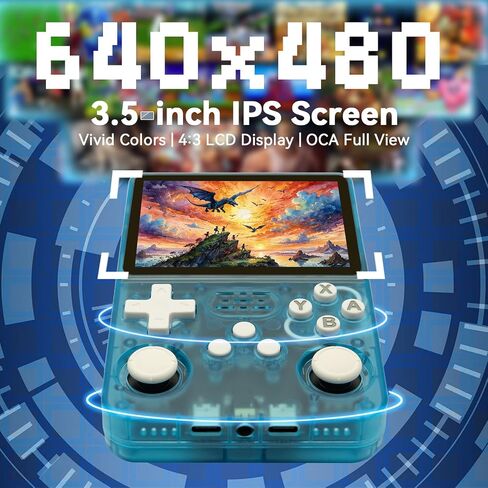 R36S Handheld Game Console 3.5-in 640*480 IPS OCA Screen 3200mAh ArkOS RK3326 Cyan Transparent-64GBVer. in Saudi Arabia
