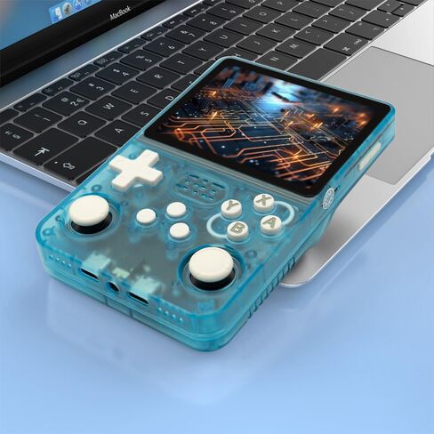 R36S Handheld Game Console 3.5-in 640*480 IPS OCA Screen 3200mAh ArkOS RK3326 Cyan Transparent-64GBVer. in Saudi Arabia