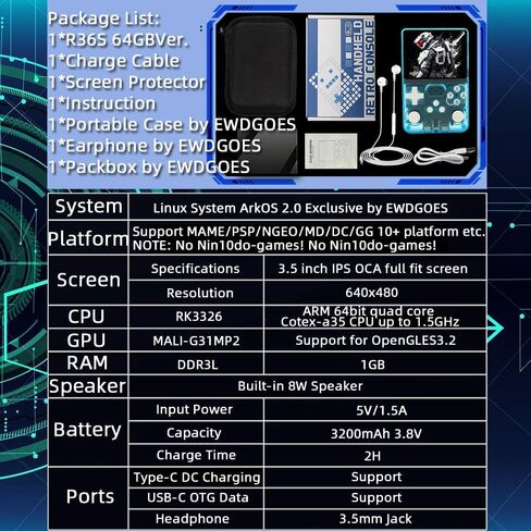 R36S Handheld Game Console 3.5-in 640*480 IPS OCA Screen 3200mAh ArkOS RK3326 Cyan Transparent-64GBVer. in Saudi Arabia