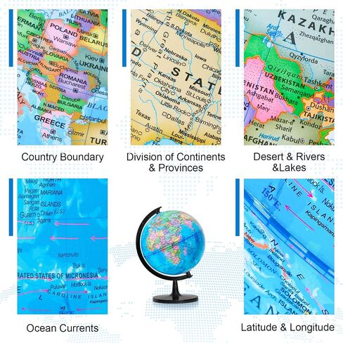 World Globe with Stand, 13" Desk Classroom Decorative Globe for Students & Geography Teachers, 360° Horizontal Rotation, Full Length 19.7 inch World Globe Map with Clear Text Markings, Blue in Saudi Arabia