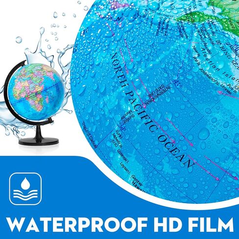World Globe with Stand, 13" Desk Classroom Decorative Globe for Students & Geography Teachers, 360° Horizontal Rotation, Full Length 19.7 inch World Globe Map with Clear Text Markings, Blue in Saudi Arabia