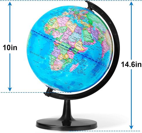 World Globe with Stand, 13" Desk Classroom Decorative Globe for Students & Geography Teachers, 360° Horizontal Rotation, Full Length 19.7 inch World Globe Map with Clear Text Markings, Blue in Saudi Arabia