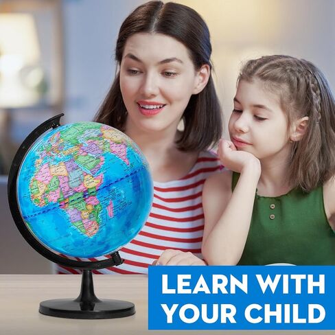 World Globe with Stand, 13" Desk Classroom Decorative Globe for Students & Geography Teachers, 360° Horizontal Rotation, Full Length 19.7 inch World Globe Map with Clear Text Markings, Blue in Saudi Arabia