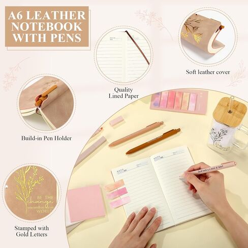 15 Pcs Social Worker Appreciation Gifts Include 16 oz Glass Cup Canvas Bag Leather Notebook Ballpoint Pens Aesthetic Sticky Notes Thank You Gifts for Women Social Worker Volunteer(Green) in Saudi Arabia
