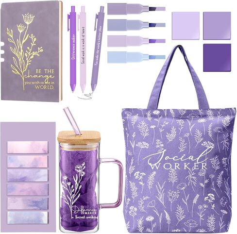 15 Pcs Social Worker Appreciation Gifts Include 16 oz Glass Cup Canvas Bag Leather Notebook Ballpoint Pens Aesthetic Sticky Notes Thank You Gifts for Women Social Worker Volunteer(Green) in Saudi Arabia