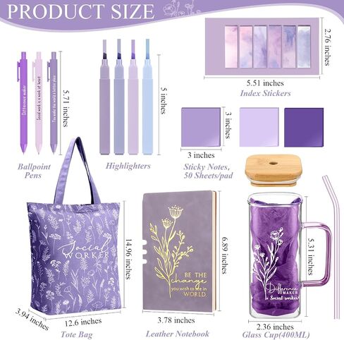 15 Pcs Social Worker Appreciation Gifts Include 16 oz Glass Cup Canvas Bag Leather Notebook Ballpoint Pens Aesthetic Sticky Notes Thank You Gifts for Women Social Worker Volunteer(Green) in Saudi Arabia