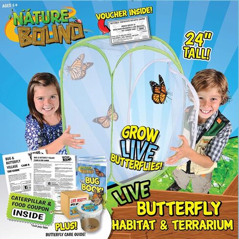 Nature Bound - Butterfly Growing Kit - with Discount Voucher to Redeem Caterpillars Later - for Home or School Use - Green Pop-Up Cage 13-Inches Tall - for Boys and Girls Ages 6+ in Saudi Arabia