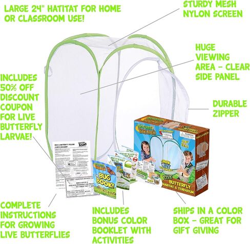 Nature Bound - Butterfly Growing Kit - with Discount Voucher to Redeem Caterpillars Later - for Home or School Use - Green Pop-Up Cage 13-Inches Tall - for Boys and Girls Ages 6+ in Saudi Arabia