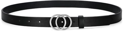 SANSTHS Double Ring Leather Belts for Women O-Style Gold Buckle Skinny Dress Belt 0.86 inch Width for Jeans Pants in Saudi Arabia