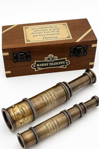 1920 Marine Telescope Collectible Décor Nautical Spyglass Antique Mounted Solid Brass 15 Inch Pirate Telescope with Wooden and Branded corrugate Box. in Saudi Arabia