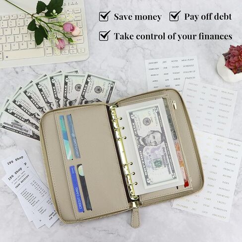 Koqye A6 PU Leather Cash Envelope Wallet-الموثق الميزانية مع سستة ، جيوب وملصقات مقسمات واضحة ، منظم أموال الكل في واحد للمظاهر النقدية وتخطيط الميزانية (أسود) in Kuwait