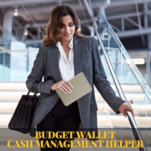 Koqye A6 PU Leather Cash Envelope Wallet-الموثق الميزانية مع سستة ، جيوب وملصقات مقسمات واضحة ، منظم أموال الكل في واحد للمظاهر النقدية وتخطيط الميزانية (أسود) in Kuwait