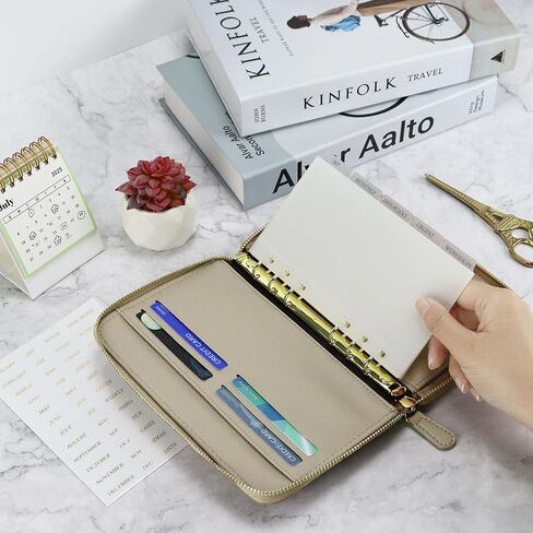 Koqye A6 PU Leather Cash Envelope Wallet-الموثق الميزانية مع سستة ، جيوب وملصقات مقسمات واضحة ، منظم أموال الكل في واحد للمظاهر النقدية وتخطيط الميزانية (أسود) in Kuwait