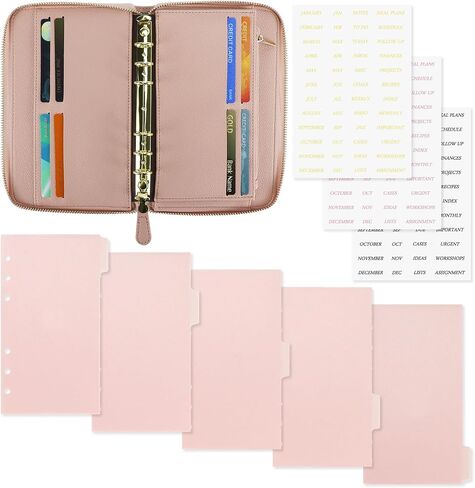 Koqye A6 PU Leather Cash Envelope Wallet - Budget Binder with Zipper, Clear Divider Pockets & Stickers, All-in-One Money Organizer for Cash Envelopes & Budget Planning (Black) in Saudi Arabia