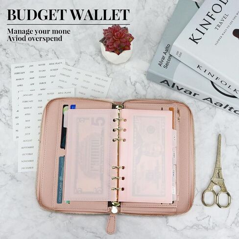 Koqye A6 PU Leather Cash Envelope Wallet - Budget Binder with Zipper, Clear Divider Pockets & Stickers, All-in-One Money Organizer for Cash Envelopes & Budget Planning (Black) in Saudi Arabia