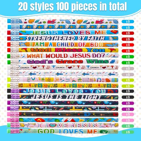 Estune 100 Pcs Christian Bible Verse Pencils Bulk First Day of School Easter Gifts for Kids 20 Style Colorful Religious Scripture # 2 Church Supply Back to School in Saudi Arabia