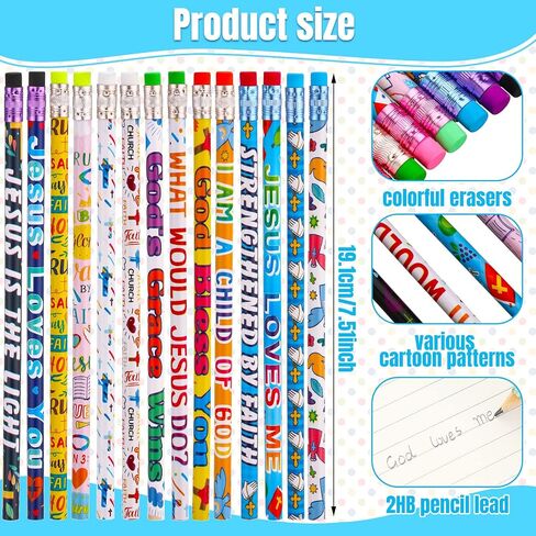 Estune 100 Pcs Christian Bible Verse Pencils Bulk First Day of School Easter Gifts for Kids 20 Style Colorful Religious Scripture # 2 Church Supply Back to School in Saudi Arabia
