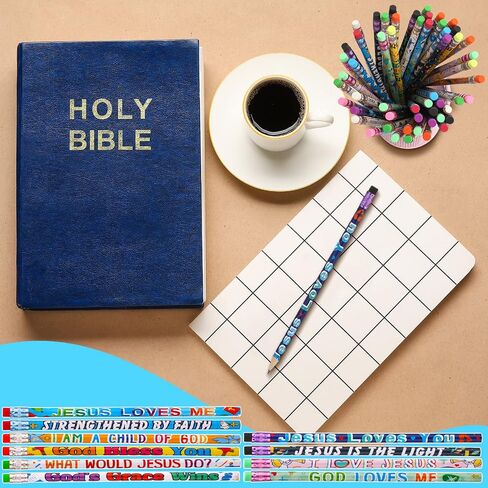 Estune 100 Pcs Christian Bible Verse Pencils Bulk First Day of School Easter Gifts for Kids 20 Style Colorful Religious Scripture # 2 Church Supply Back to School in Saudi Arabia