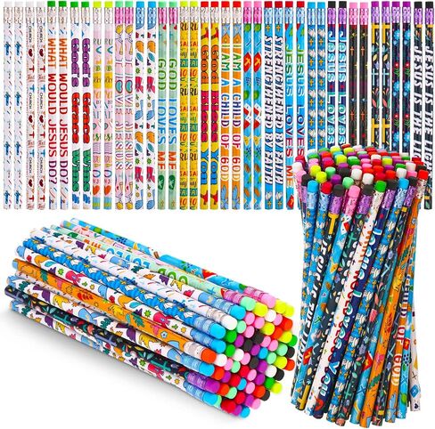 Estune 100 Pcs Christian Bible Verse Pencils Bulk First Day of School Easter Gifts for Kids 20 Style Colorful Religious Scripture # 2 Church Supply Back to School in Saudi Arabia