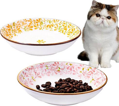 2-Pack Ceramic Pet Bowls, 5.62 Inch Non-Slip Dog & Cat Food Dishes, Microwave Safe Pet Bowls with Anti-Tip Design for Small to Medium Pets in Saudi Arabia