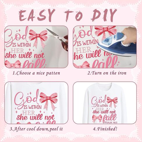Bow Iron on Transfers - 12 Sheets Pink Ready to Press Heat Transfer Stickers for T-Shirts DIY Crafts Women Girls Clothing Decals Pillow Bag Appliques Clothes Decorations Washable Patches in Kuwait
