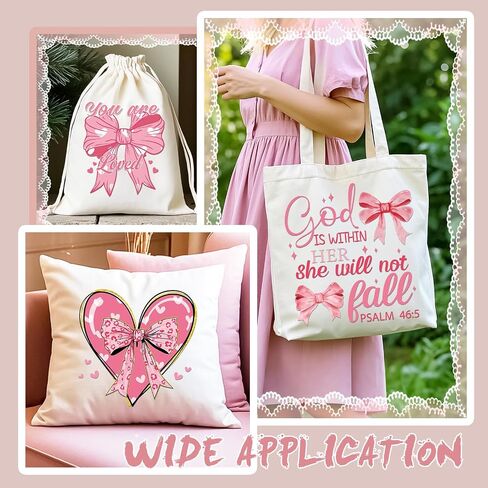 Bow Iron on Transfers - 12 Sheets Pink Ready to Press Heat Transfer Stickers for T-Shirts DIY Crafts Women Girls Clothing Decals Pillow Bag Appliques Clothes Decorations Washable Patches in Kuwait
