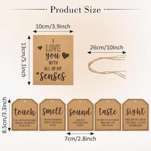Sandoo 5 Senses Tags with 1pcs أحبك مع كل ما عندي من حواستي - بطاقات الحب لصديقها ، صديقها ، زوج ، زوجة ، خمسة بطاقات الحواس للذكرى ، عيد ميلاد ، هدية عيد الحب in Kuwait