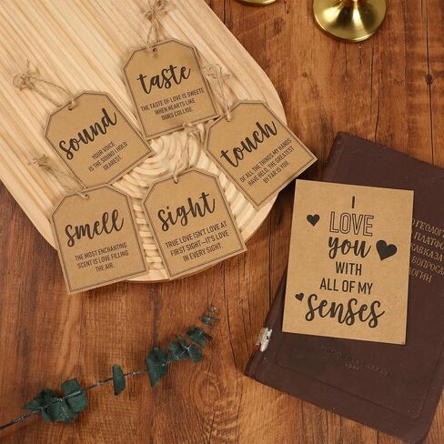 Sandoo 5 Senses Tags with 1pcs أحبك مع كل ما عندي من حواستي - بطاقات الحب لصديقها ، صديقها ، زوج ، زوجة ، خمسة بطاقات الحواس للذكرى ، عيد ميلاد ، هدية عيد الحب in Kuwait