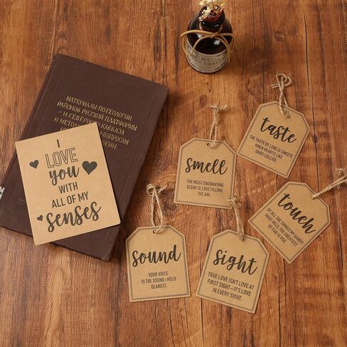 Sandoo 5 Senses Tags with 1pcs أحبك مع كل ما عندي من حواستي - بطاقات الحب لصديقها ، صديقها ، زوج ، زوجة ، خمسة بطاقات الحواس للذكرى ، عيد ميلاد ، هدية عيد الحب in Kuwait