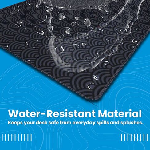 Black Waves Deskpad Full XL Gaming Desk Mat Gamer Desk Pad with Stitched Edges 5mm Thick Non-Slip Water-Resistant Rubber Laptop Computer Mousepad for Office and Home - 35.4 x 15.7 in in Saudi Arabia