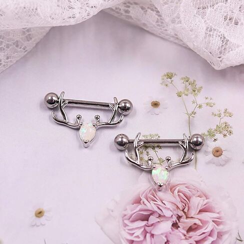 2PCS 14G 316L Stainless Steel Christmas Nipple Rings Transparent CZ Nipple Circle Animal Nipple Barbell Nipple Piercing Jewelry for Women (red) in Saudi Arabia