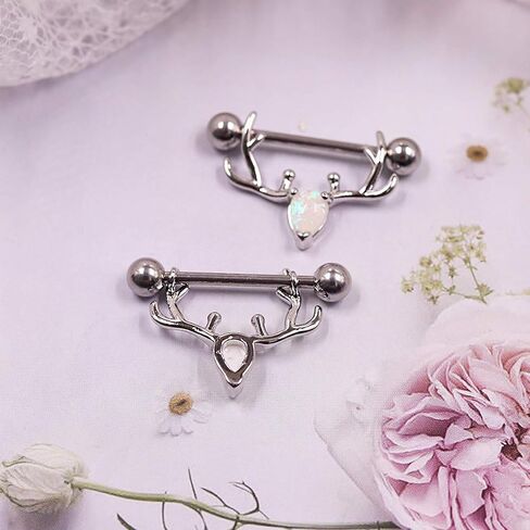 2PCS 14G 316L Stainless Steel Christmas Nipple Rings Transparent CZ Nipple Circle Animal Nipple Barbell Nipple Piercing Jewelry for Women (red) in Saudi Arabia