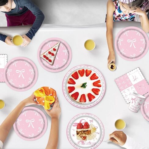 Pink Bow Party Supplies, Coquette Birthday Decorations with Bow Plates, Cups, Napkins, Tablecloth and Banner, Pink Birthday Decoration Serve 24, Bow Themed Tableware for Girls Bachelorette Party Decor in Saudi Arabia