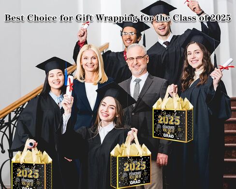 Jaywayang 12.6" Large Black and Gold Graduation Gift Bag, 2025 Congrats Grad Desgin Gift Bag with Tissue Paper and Card for High School, College Graduation Season Theme Party. in Saudi Arabia
