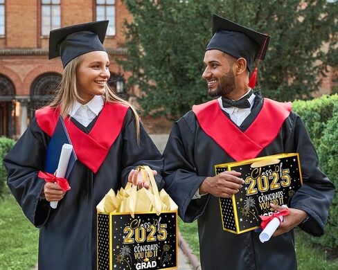 Jaywayang 12.6" Large Black and Gold Graduation Gift Bag, 2025 Congrats Grad Desgin Gift Bag with Tissue Paper and Card for High School, College Graduation Season Theme Party. in Saudi Arabia