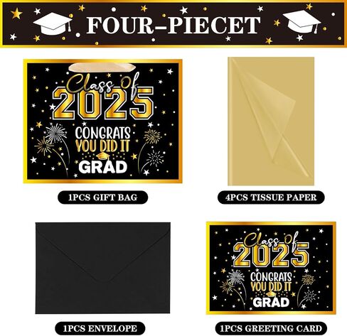 Jaywayang 12.6" Large Black and Gold Graduation Gift Bag, 2025 Congrats Grad Desgin Gift Bag with Tissue Paper and Card for High School, College Graduation Season Theme Party. in Saudi Arabia