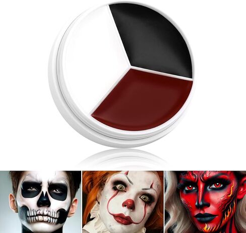 مكياج الطلاء الأسود أبيض أحمر مهرج ، De'lanci Halloween Makeup Kit Profession in Kuwait