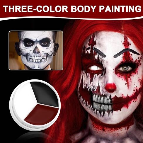 مكياج الطلاء الأسود أبيض أحمر مهرج ، De'lanci Halloween Makeup Kit Profession in Kuwait