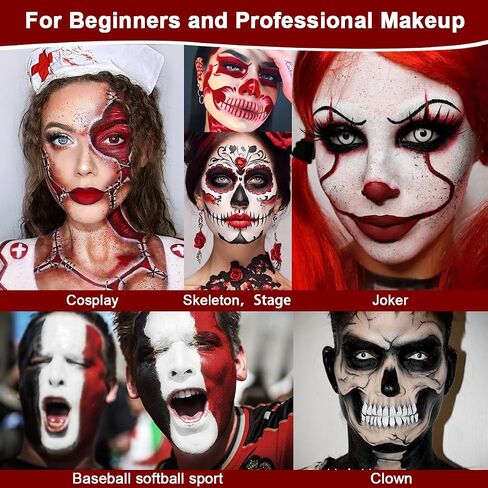 مكياج الطلاء الأسود أبيض أحمر مهرج ، De'lanci Halloween Makeup Kit Profession in Kuwait